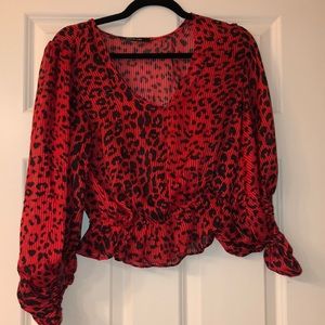 Sheer red cheetah print blouse